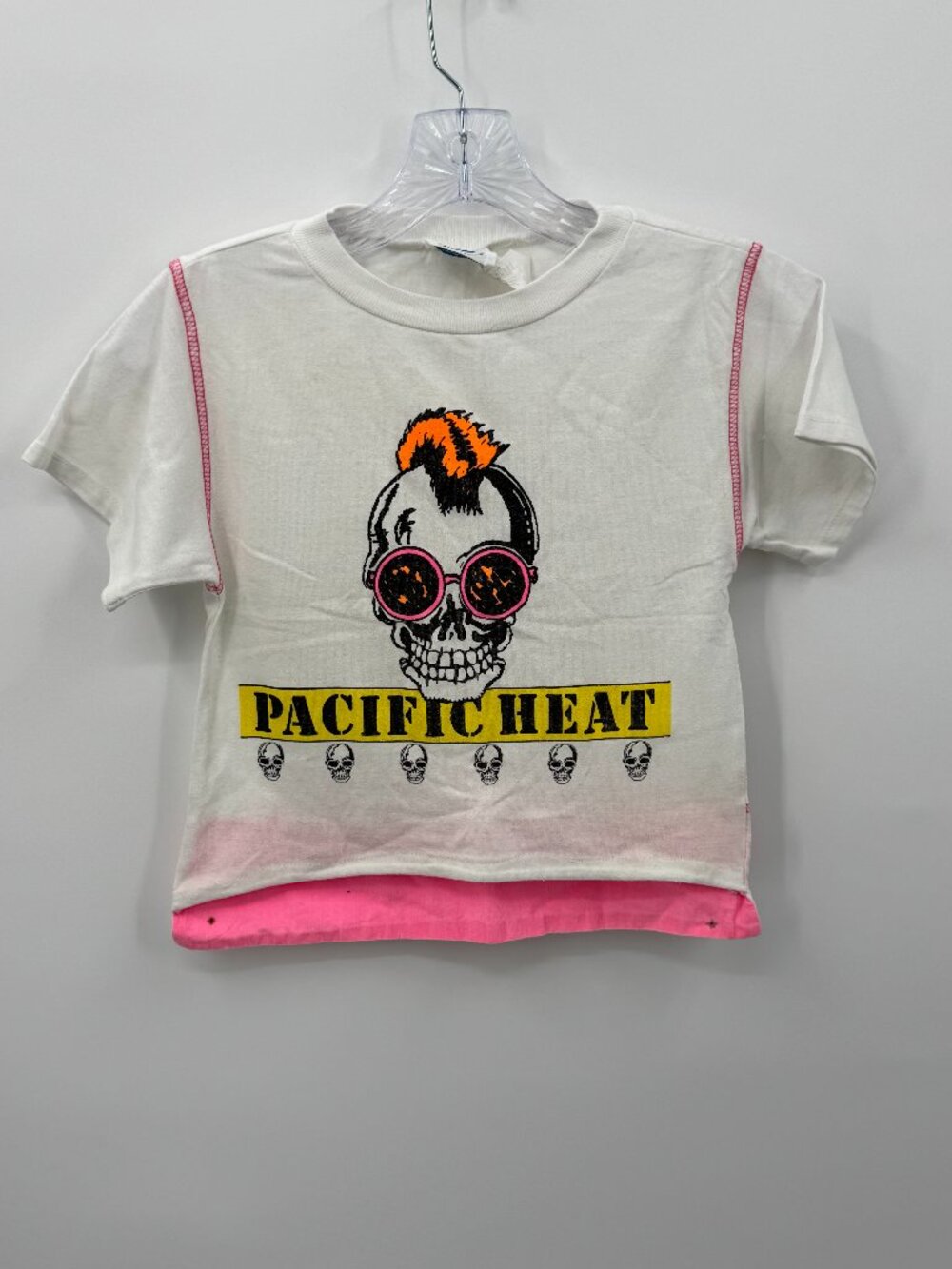 Vintage 80s 90s Pacific Heat Crop T-Shirt Skull Mohawk Baby Tee Neon Pink USA S